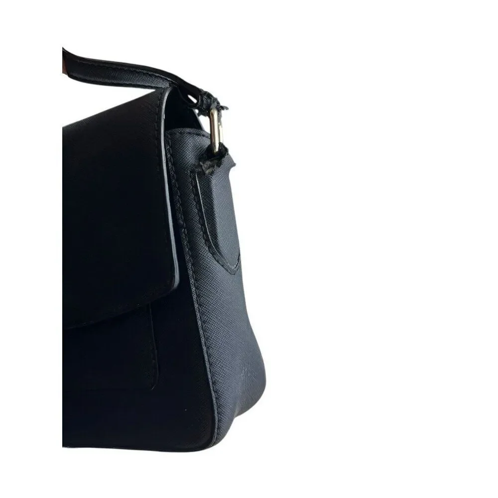 Kate Spade Black Leather Mini Flap Satchel Crossbody Bag Purse Adjustable Strap